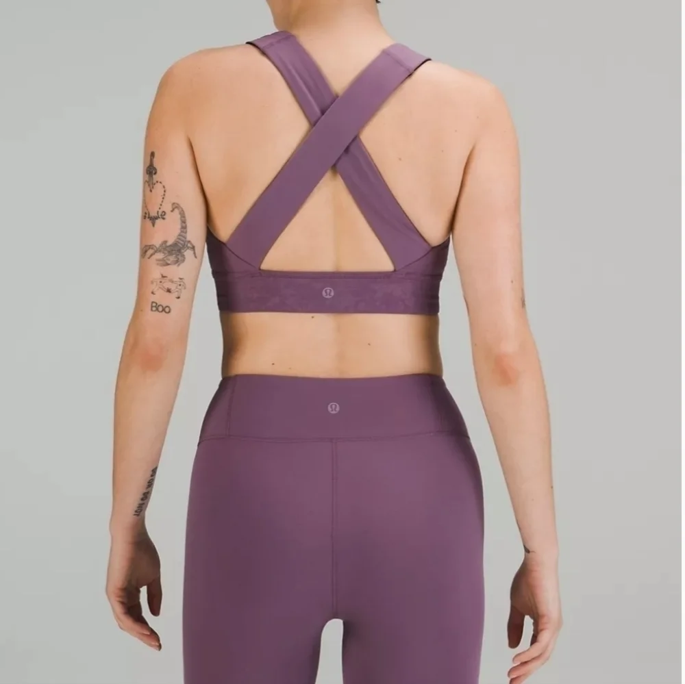 Lululemon Lab Embossed Nulu Cross-Back Yoga Bra Tracer Print Emboss Amethyst 2